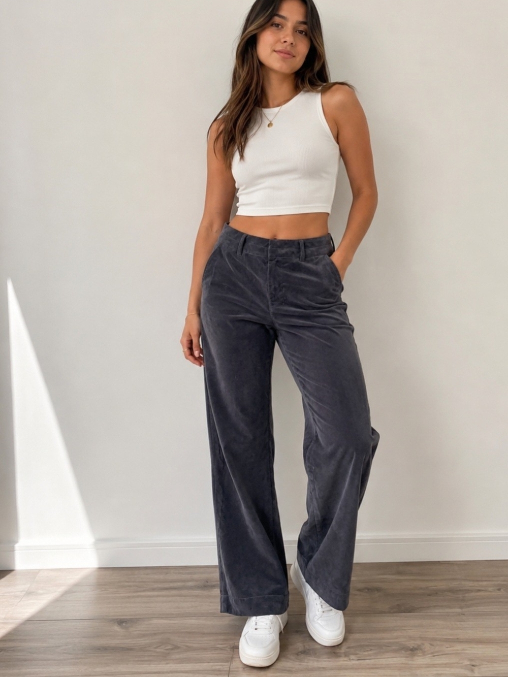 Coldwater Creek Wide Leg Velvet Pants in Charcoal